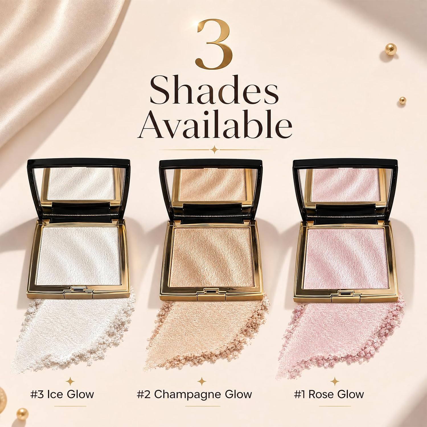 Glow Highlighter Palette, Champagne Glossy Face Illuminator Makeup, Natural Radiant Finish, Shimmer Smooth Baked Powder, Long Lasting Luminous Face Glow - Image 4