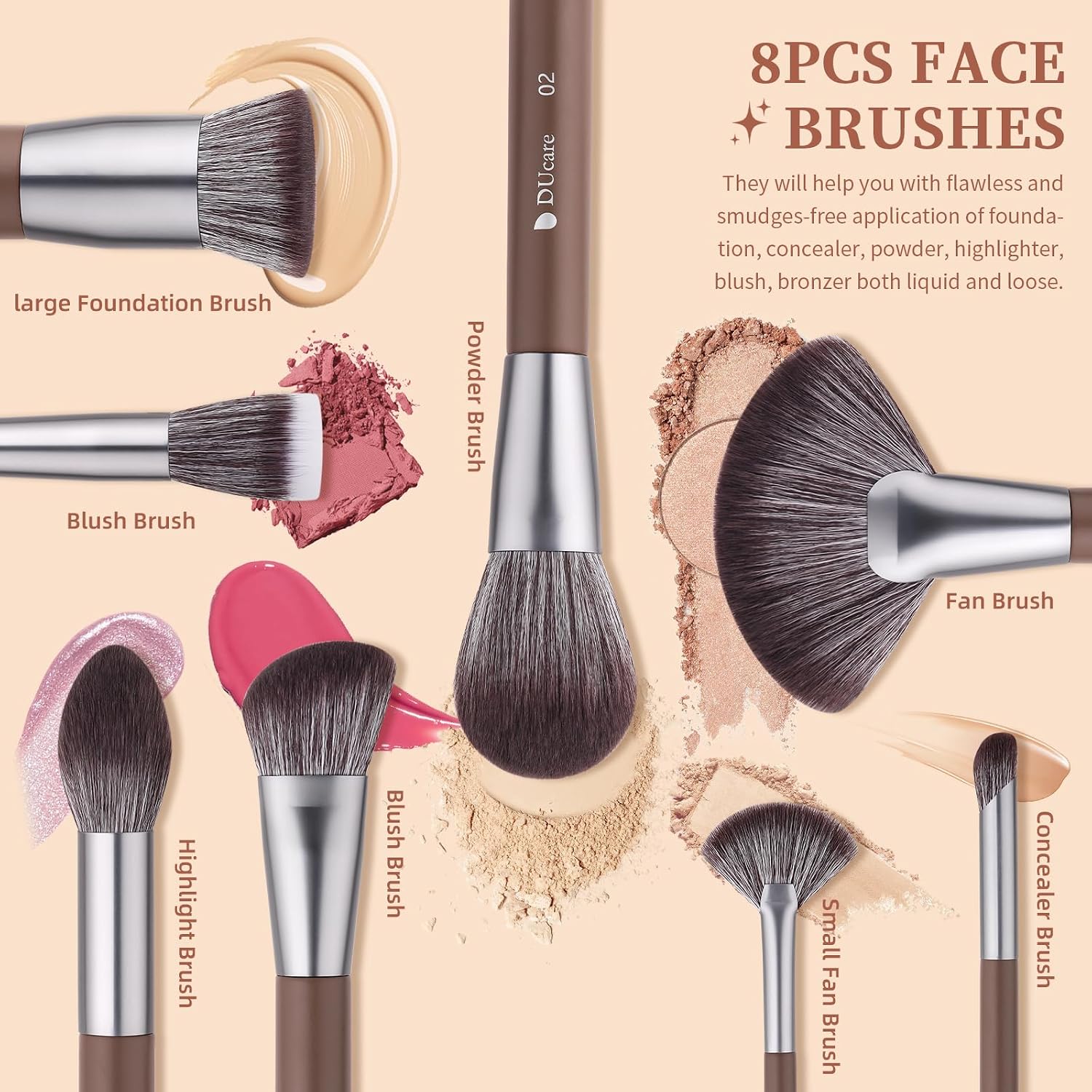 DUcare 22Pcs Makeup Brush Set PRO Makeup Brushes Professional with Bag Premium Synthetic Kabuki Foundation Blending Brush Face Powder Blush Concealers Eye Shadows - Image 7