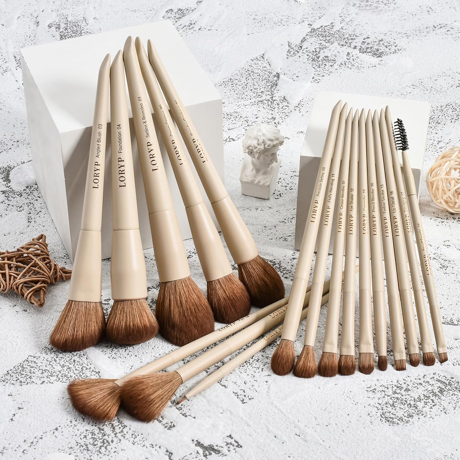 LORYP Makeup Brushes Set Labeled 18 Piece Face and Eye Brush Set Ultra soft hair Foundation, Concealer, Blush, Contour, Blending, Eyeshadow Khaki Brush kit - Image 7