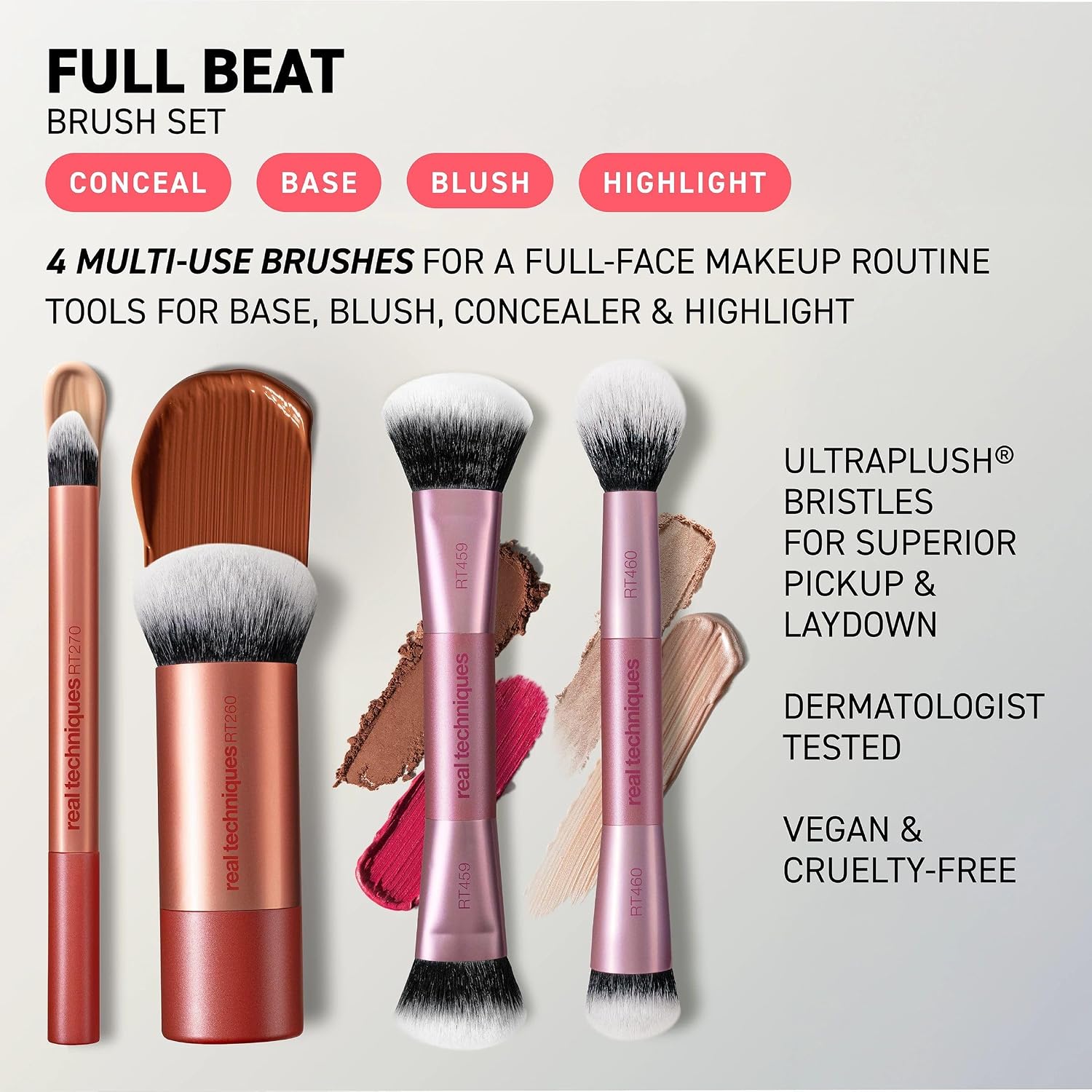 Real Techniques Full Beat Makeup Brush Set, 4-Piece Brush Kit | Travel-ready glam, travel makeup brush set, makeup brush kit, concealer, contour - Image 3