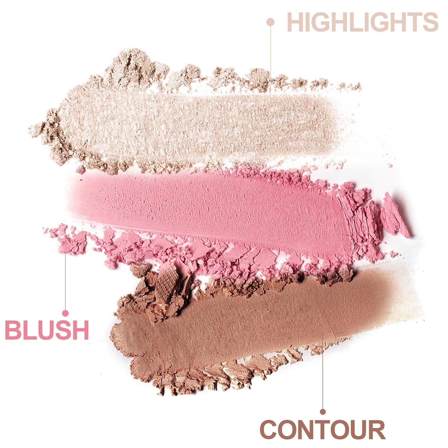 3-in-1 Blendable Trio, Contour and Highlight Blush Makeup Palette, Cream Bronzer, Silky Smooth Powder Blush, Shimmer Highlighter Makeup Powder, Travel-Friendly Stackable Make Up Kit with Mirror(01) - Image 4