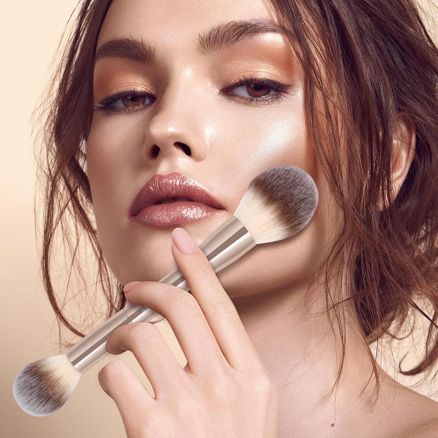 MAANGE Foundation Makeup Brushes, 2Pcs Double Ended Makeup Brush for Blending Liquid Powder Concealer Cream Blush Buffe (Gold) - Image 7