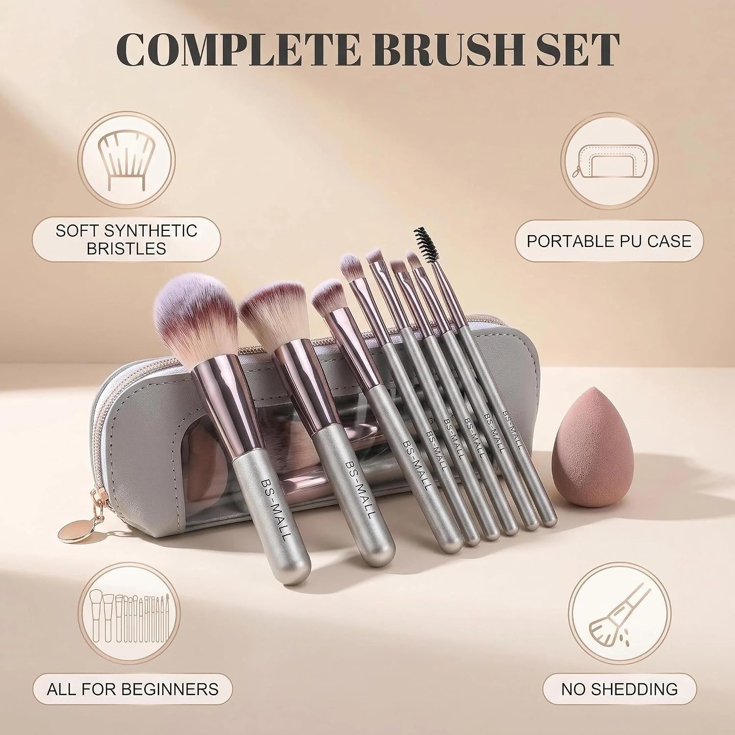 Travel Makeup Brush Set with Case & Sponge for Foundation Powder Blush 14 | Soft Synthetic Brush Kit for Women Beginners & Travelers & Eyeshadow - Image 2