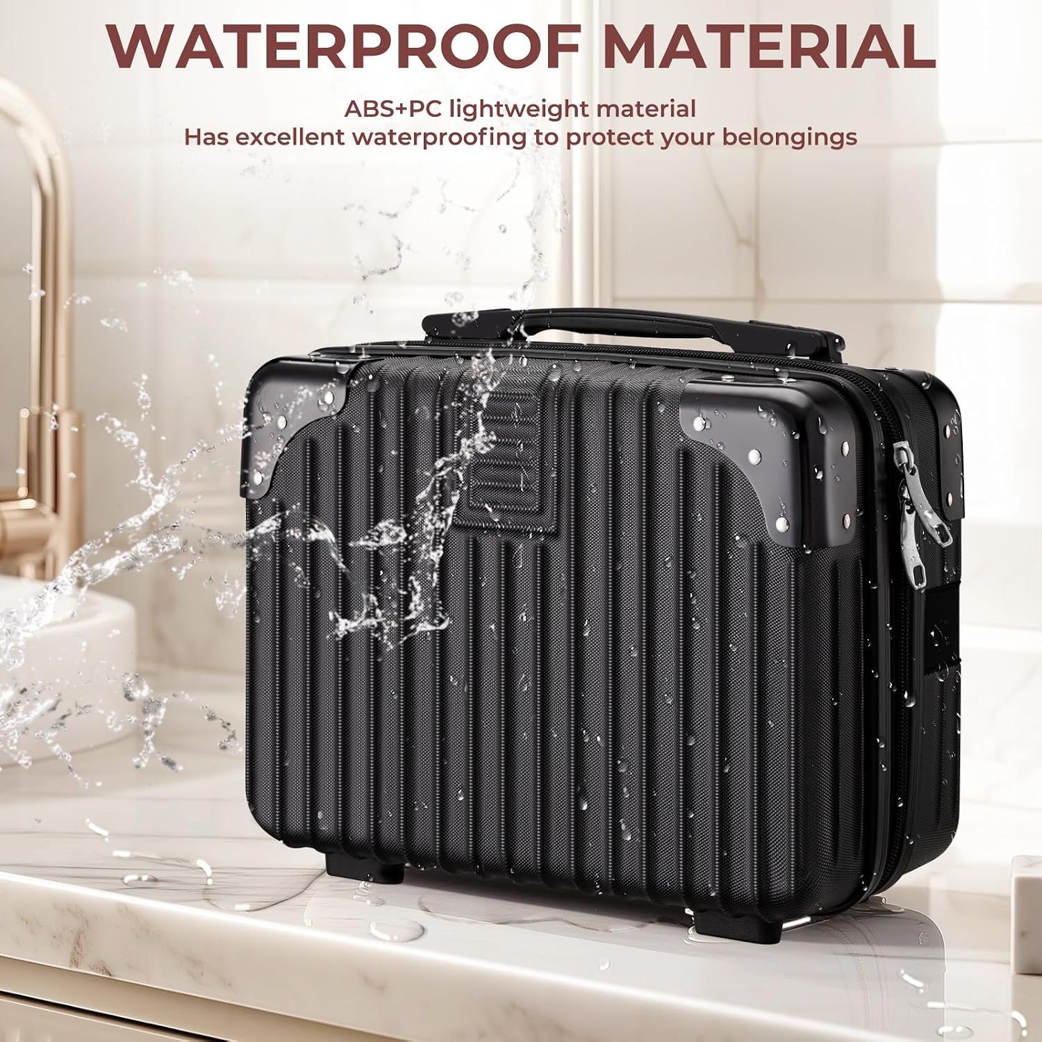 Noverlife 14in Portable Hard Shell Cosmetic Travel Case with Elastic Strap | Pressure-proof ABS Carrying Cosmetics Suitcase, Small Travel Hand Luggage with Elastic Band, Portable Makeup Travel Case - Image 7