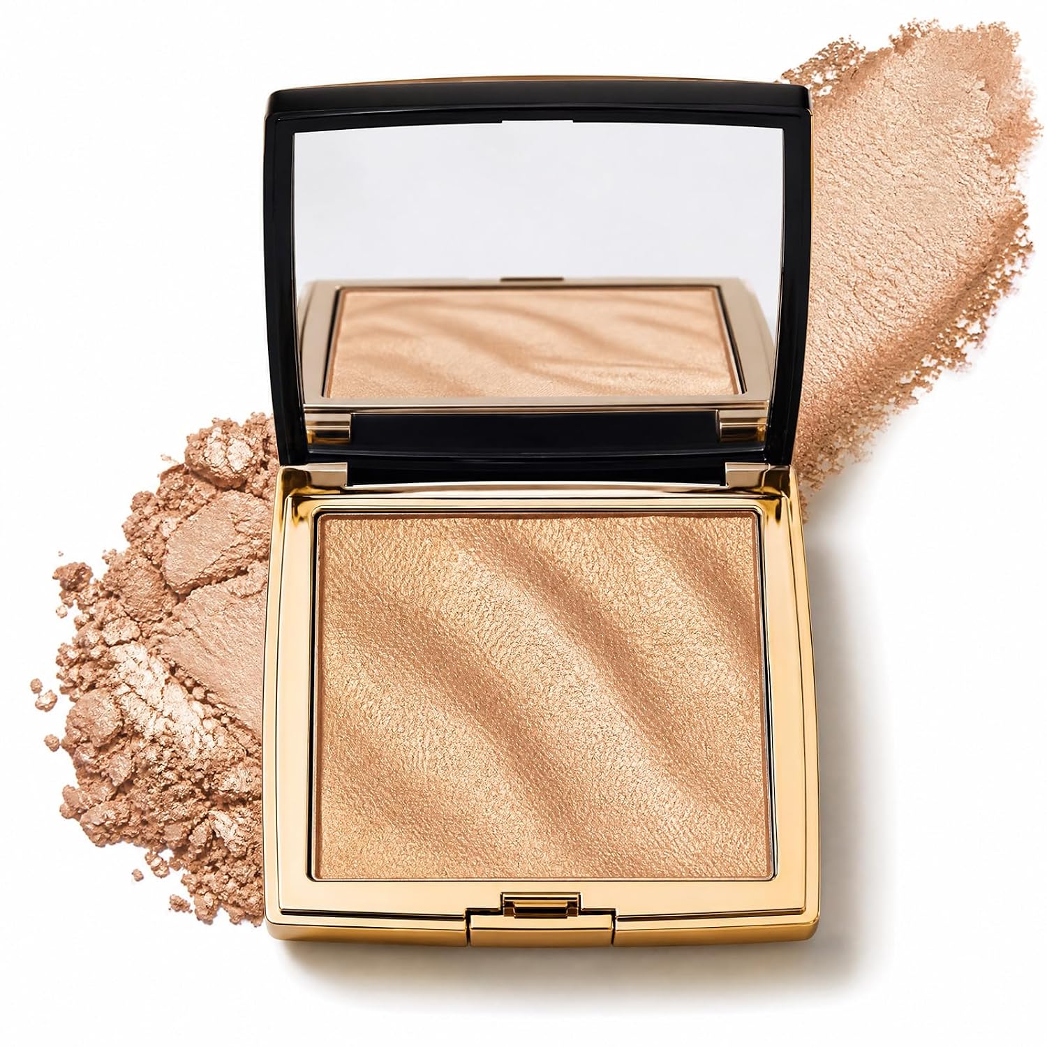 Glow Highlighter Palette, Champagne Glossy Face Illuminator Makeup, Natural Radiant Finish, Shimmer Smooth Baked Powder, Long Lasting Luminous Face Glow