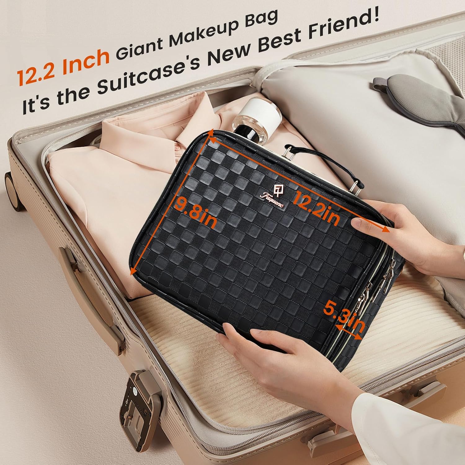 Makeup Bag with LED Lighted Mirror 12.2 IN Cosmetic Train Case Double Layer Makeup Case Adjustable Brightness in 3 Colors Cosmetic Organizer Artist Storage with Brush Holder Vanity Black Checkerboard - Image 5