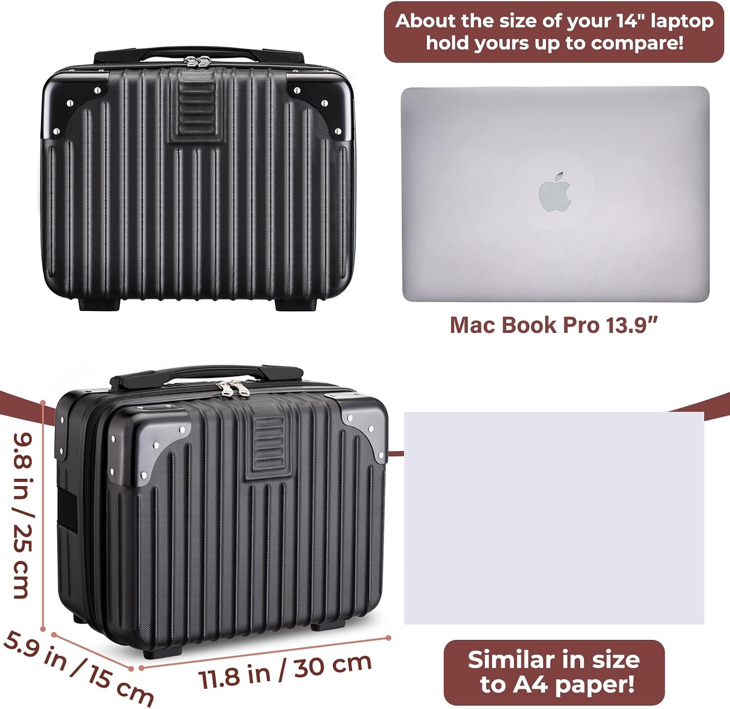 Noverlife 14in Portable Hard Shell Cosmetic Travel Case with Elastic Strap | Pressure-proof ABS Carrying Cosmetics Suitcase, Small Travel Hand Luggage with Elastic Band, Portable Makeup Travel Case - Image 2
