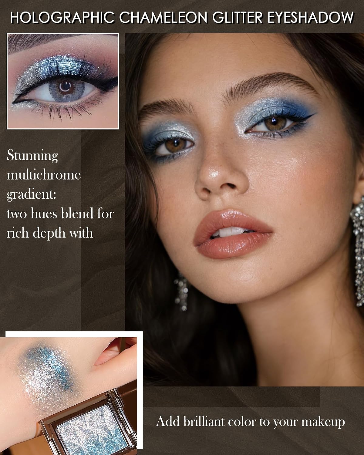 Holographic Sparkle Single Eyeshadow, Silver Blue Glitter Multichrome Shimmer Highly Pigmented Eye Shadow Highlighter, Chameleon Metallic Iridescent Long-Lasting Eyeshadow Makeup Gift for Women-02 - Image 2