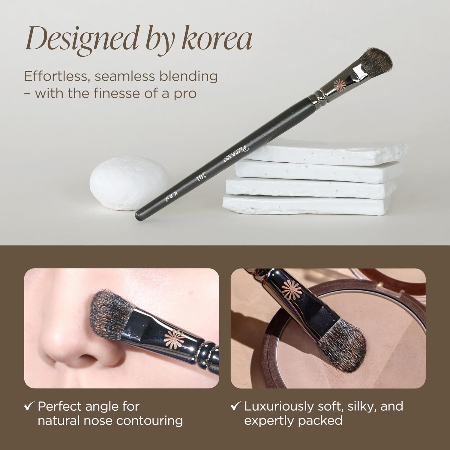 Piccasso 201 Nose Shading Brush – Soft Hair Makeup Brush for Nose Shaper and Face Makeup, Small Angled Brush for Precise Contouring and Blending, Korean Professional Beauty Tool for Daily Use - Image 3