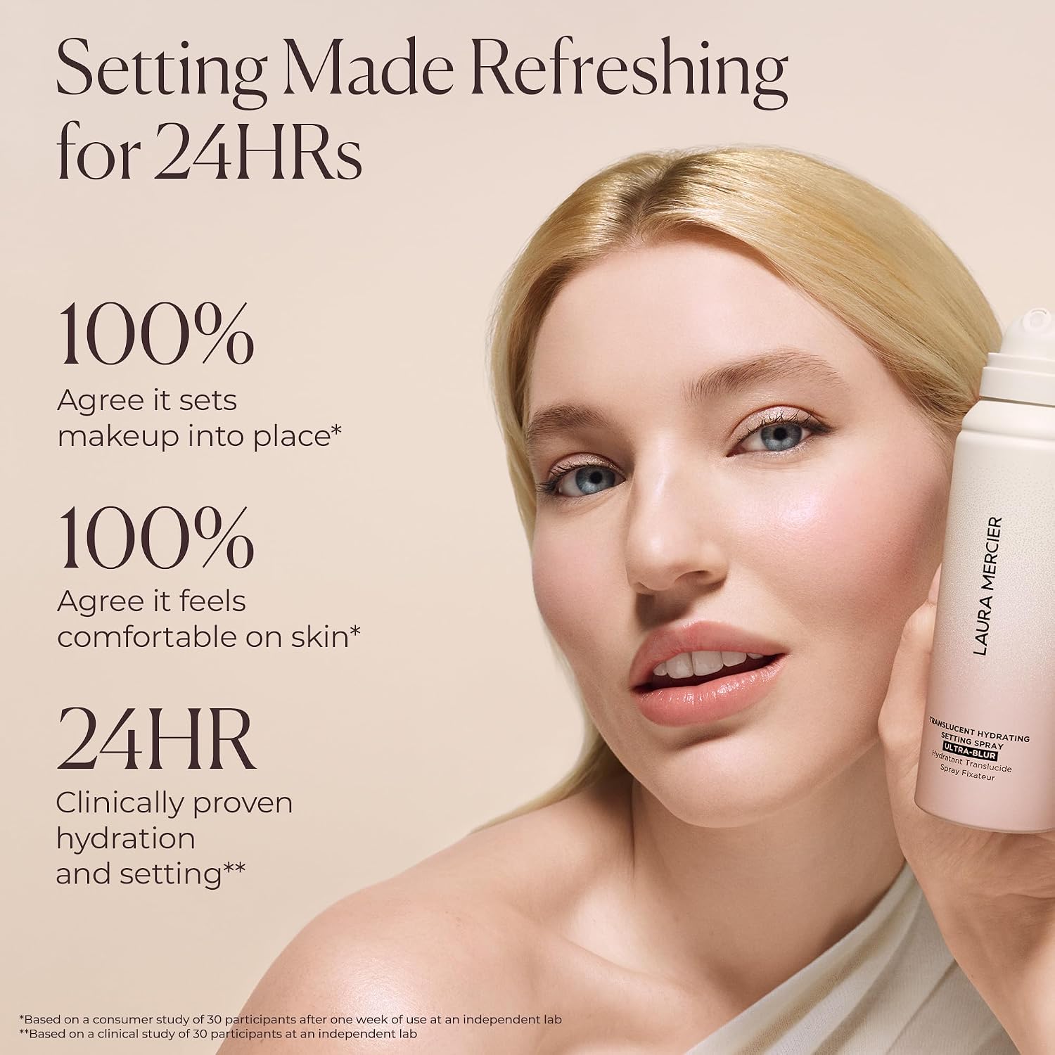 Laura Mercier Translucent Hydrating Setting Spray Ultra-Blur, Micro-Fine Blurring Face Mist, 24HR Shine Control, Natural Finish, Smudge & Transfer-Proof, Infused with Hyaluronic Acid + Niacinamide - Image 5