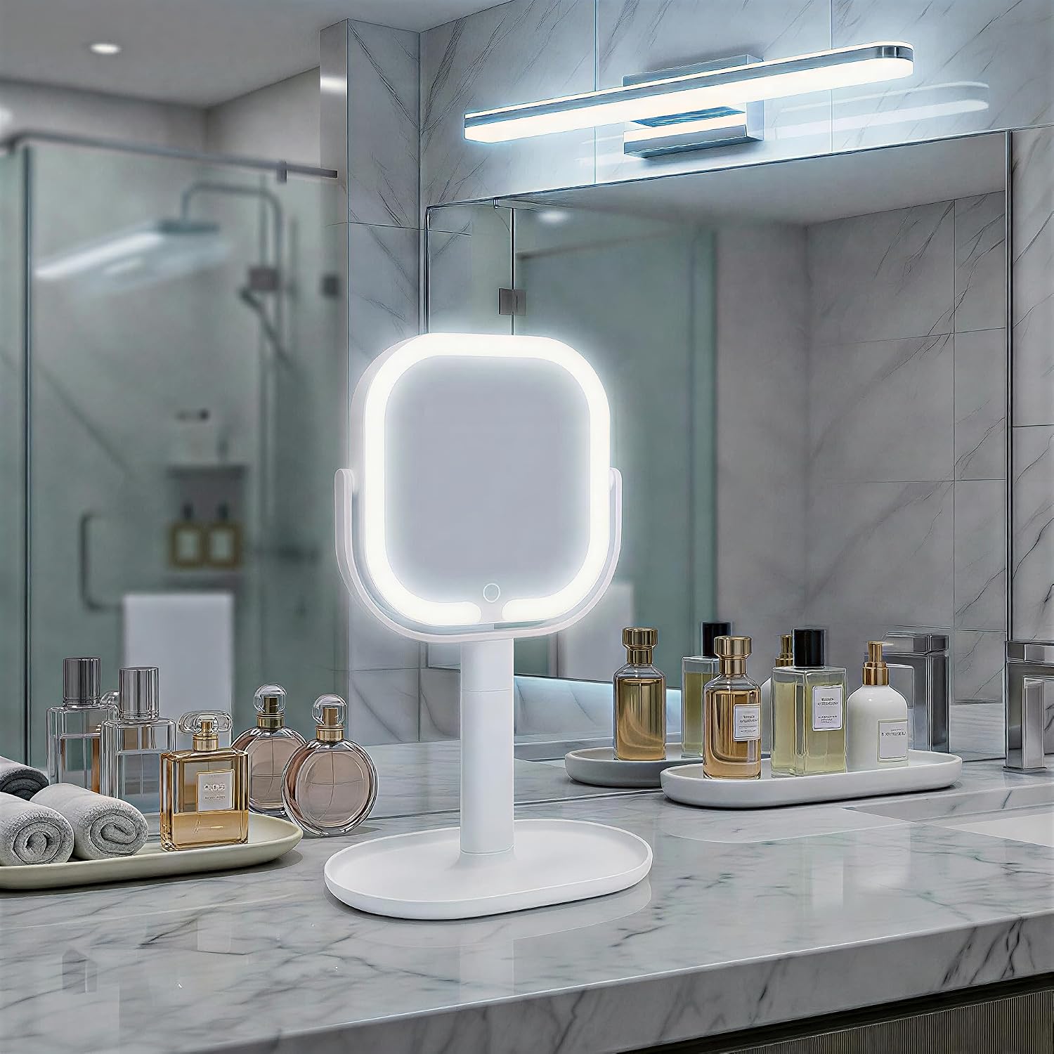 Makeup Mirror with Lights, 1X/10X Magnifying Mirror with Light, Rechargeable Lighted Makeup Mirror with Magnification, 3-Color Lighting, Height Adjustable 360° Rotation Desk Mirror, Gift for Women - Image 8