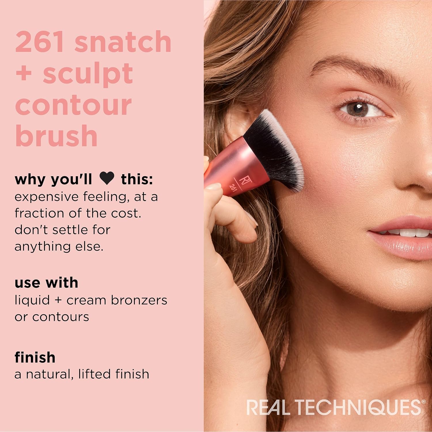Real Techniques Snatch + Sculpt Contour Makeup Brush | Smooth, defined contour with a cream contour brush for liquid and powder with a flat top and oval head, blending brush - Image 3