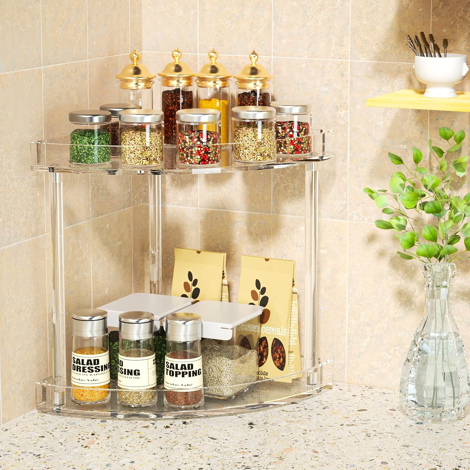 NPPLUS 2 Tier Acrylic Bathroom Counter Organizer, Clear Bathroom Countertop Corner Organizer, 2-Tier Corner Storage Shelf Vanity Trays, Home Storage Holder for Makeup Cosmetics Perfume Organizer - Image 4