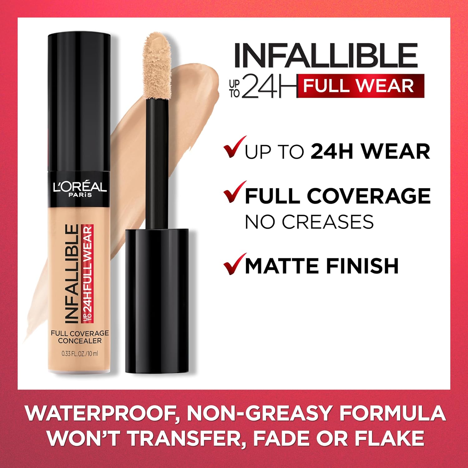 L'Oreal Paris Makeup Infallible Full Wear Waterproof Matte Concealer, Full Coverage, Ivory, 0.33 fl. oz. - Image 7