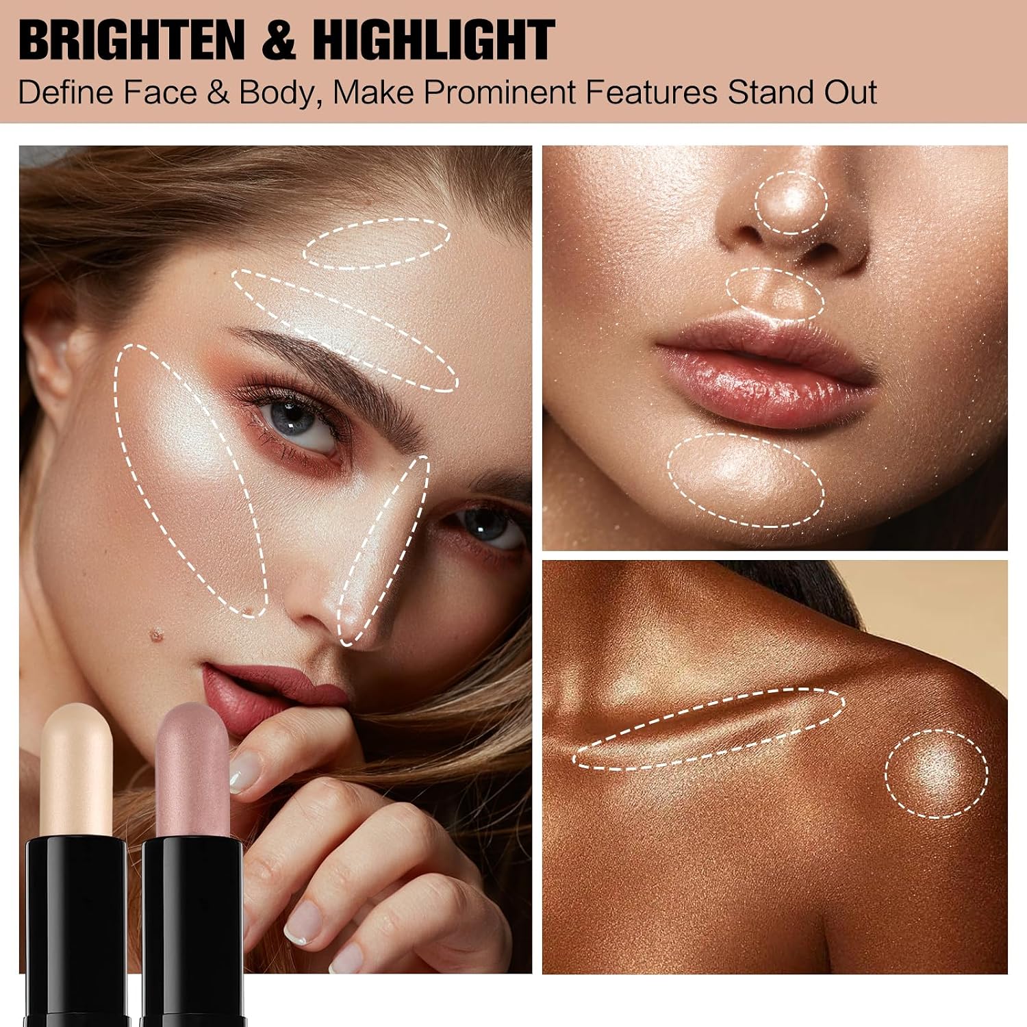 Contour Stick, 2Pcs Dual-Ended Highlighter Makeup Pen & Contouring Stick for Face Shaping, Long Lasting Waterproof Cream Bronzer & Highlight Sticks Make Up Kit for All Skin Tones(01# + 03#) - Image 7