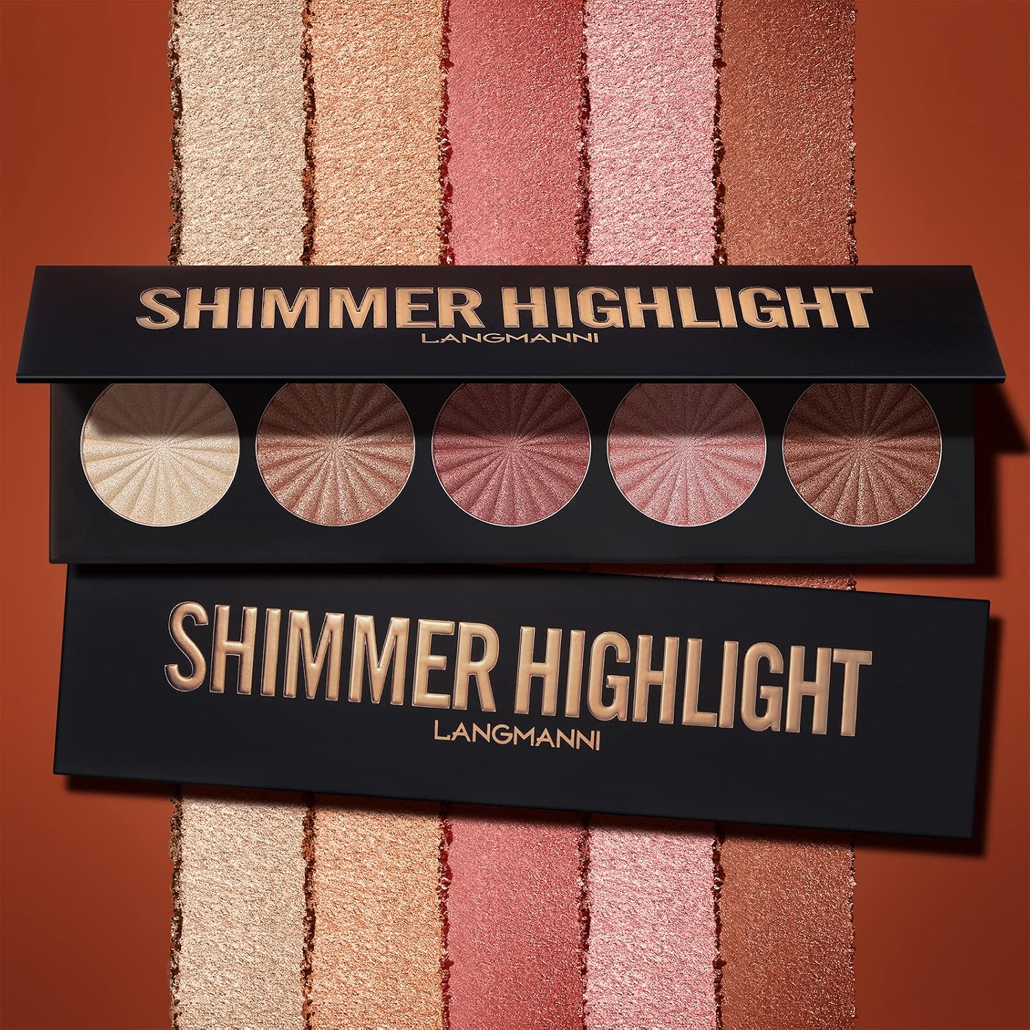 LANGMANNI 5 Color Face Highlighter Powder Palette, Illuminator Makeup | Silky shimmer powder for cheekbones, eyelids, brow bones and lips; waterproof, smudge-resistant, long-lasting, giftable - Image 6