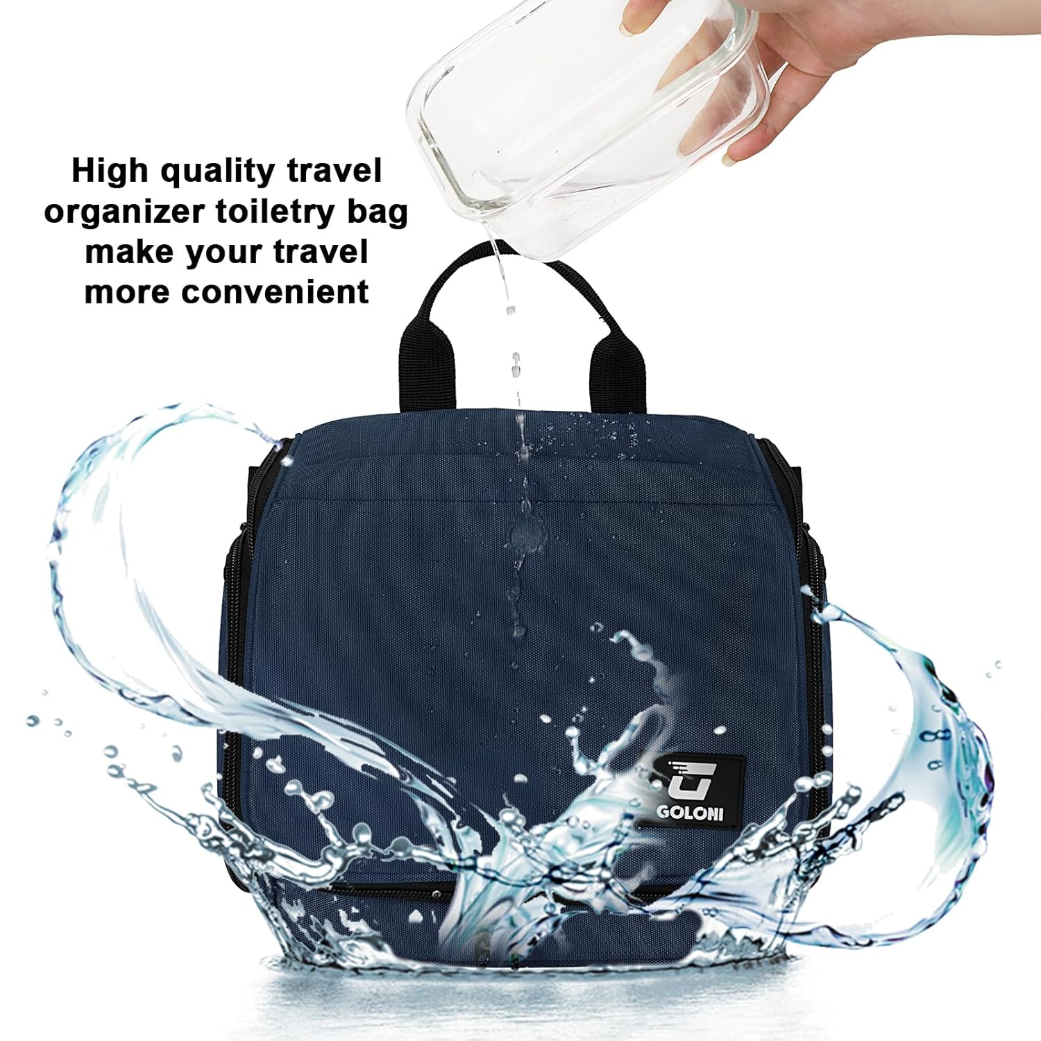 Hanging Toiletry Bag, 10 Compartments Water-Resistant Makeup Bag with 360° Spinning Metal Hook, Large Travel Cosmetic Organizer for Men & Women, Blue (7.05oz) - Image 5