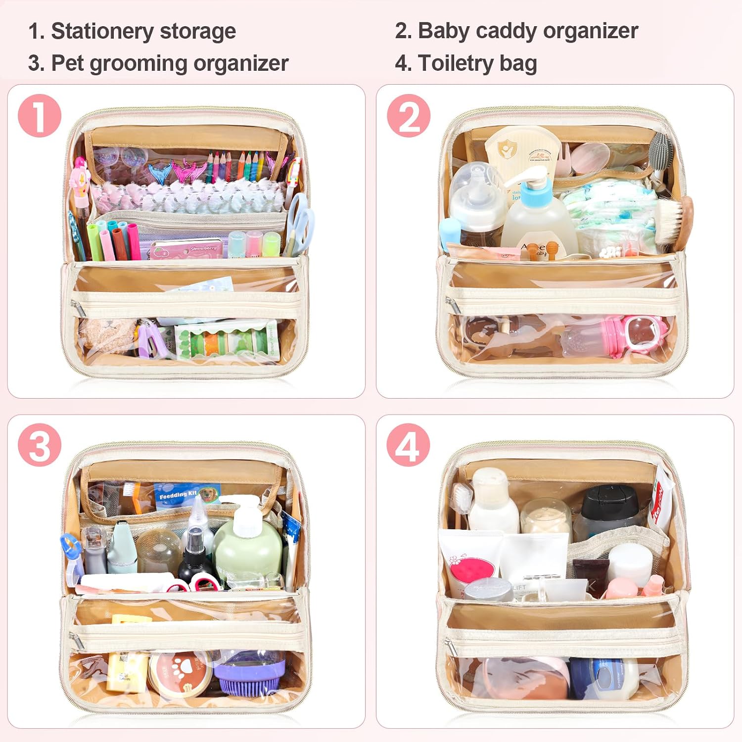 Makeup Bag, Large Capacity with Room for Brushes and Mirror, Travel Makeup Organizer, Portable Standing Make Up Case, Waterproof Cosmetic Toiletry Bags with Handle, Color Black - Image 7