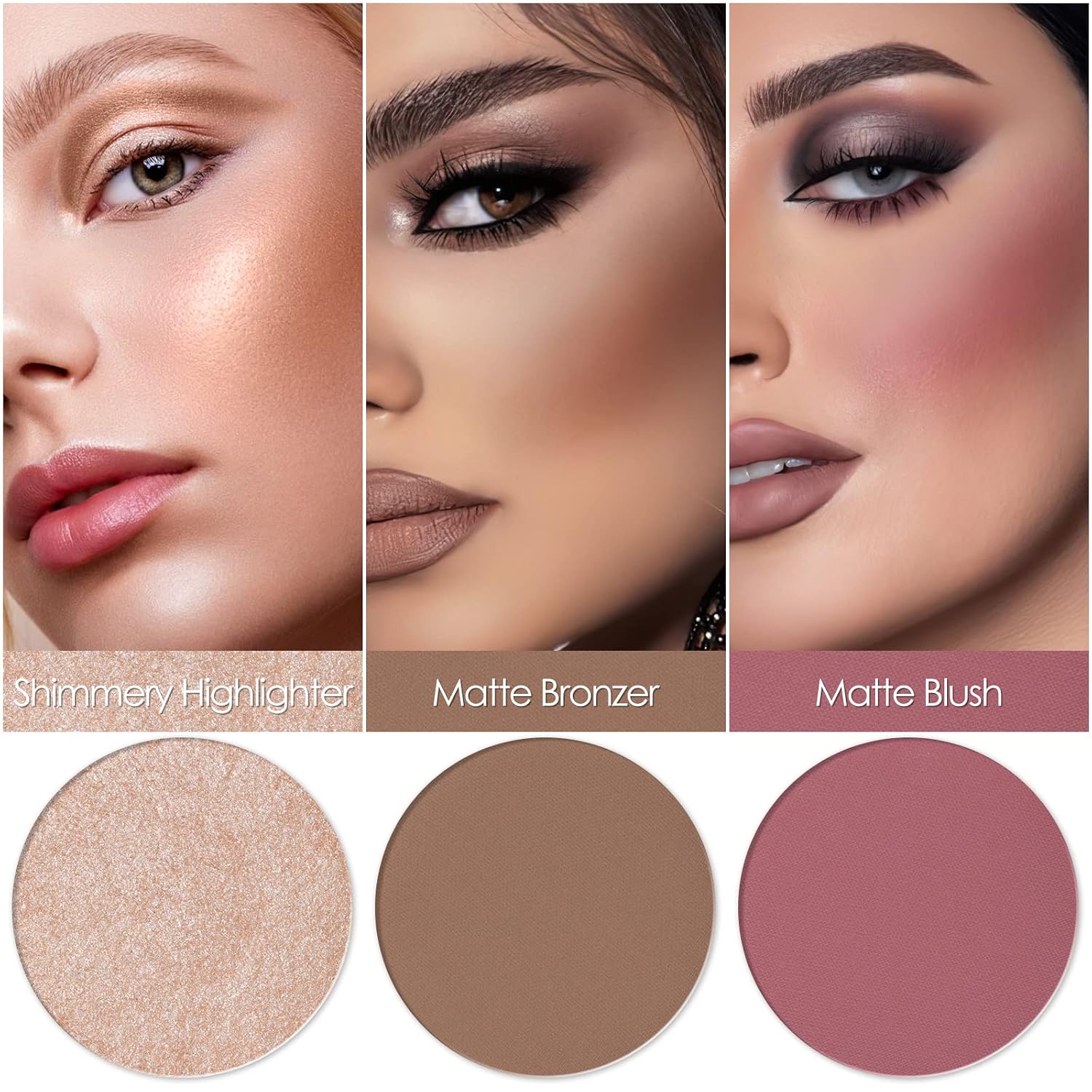 FOCALLURE Blush and Highlighter Palette,3 in 1 Contour Palette,Cruelty-Free Matte Bronzer Powder,Shimmer Illuminator Highlighters for a Glowing Look,#10 - Image 2