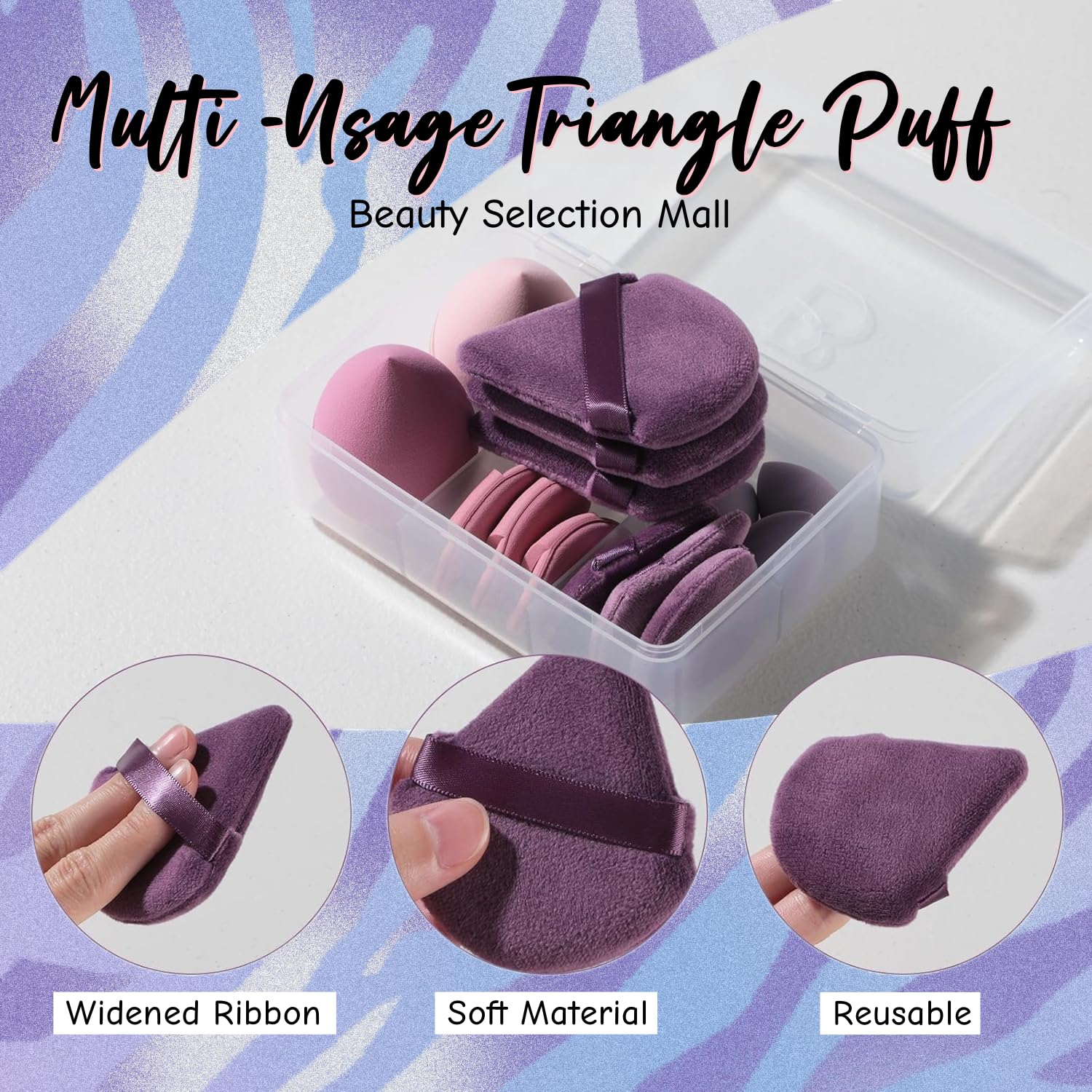 Makeup Sponge Set BS-MALL Triangle Puff 14PCS Non-Latex Beauty Blender Sponges with Travel Case, Soft Makeup Puff for Foundation, Concealer, Cream & Powder, Face & Eye Blending for Sensitive Skin - Image 5
