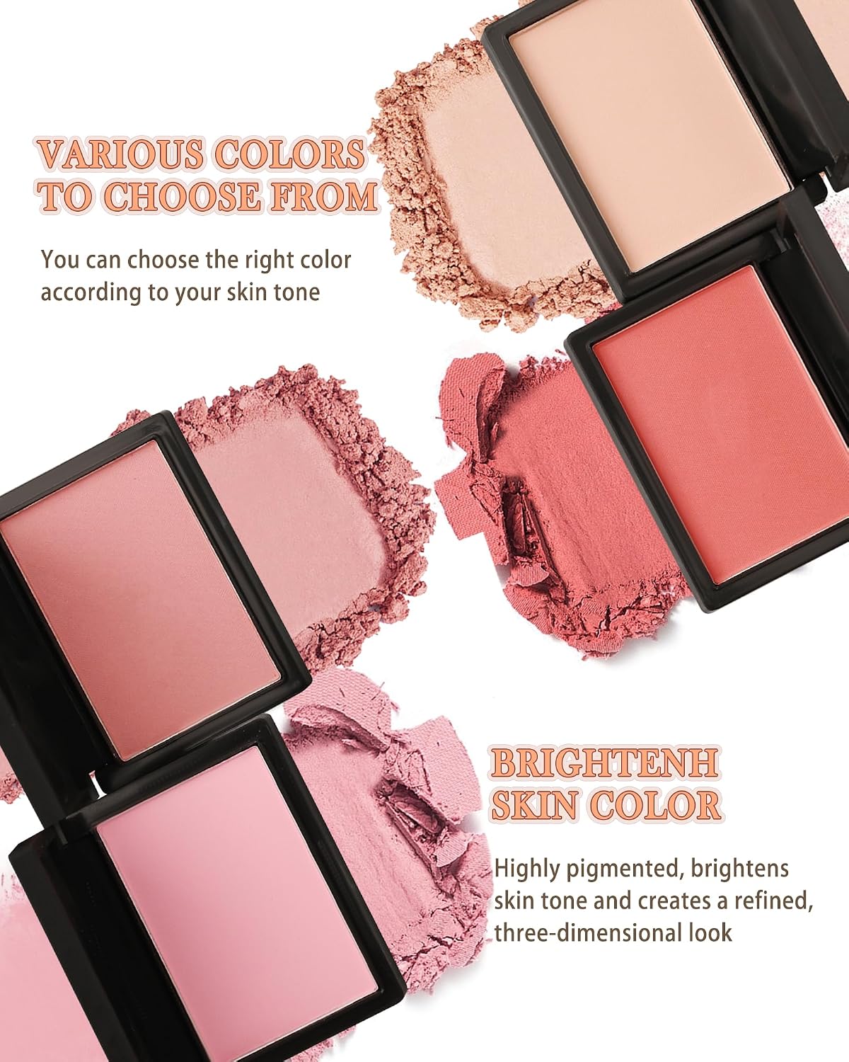 Matte Blush Powder for Cheeks,Contour Blusher Palette with Brush,High Pigment Lightweight Buildable Color, Waterproof Long-lasting Facial Makeup,Christmas Gifts for Women Girl-01# Peach Pink - Image 3