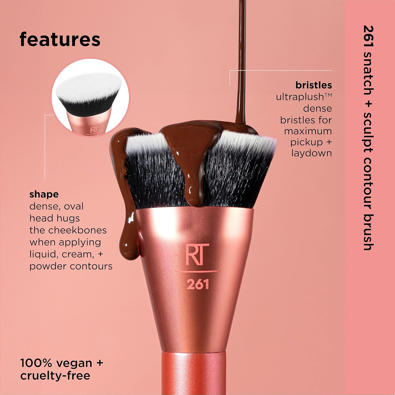 Real Techniques Snatch + Sculpt Contour Makeup Brush | Smooth, defined contour with a cream contour brush for liquid and powder with a flat top and oval head, blending brush - Image 4
