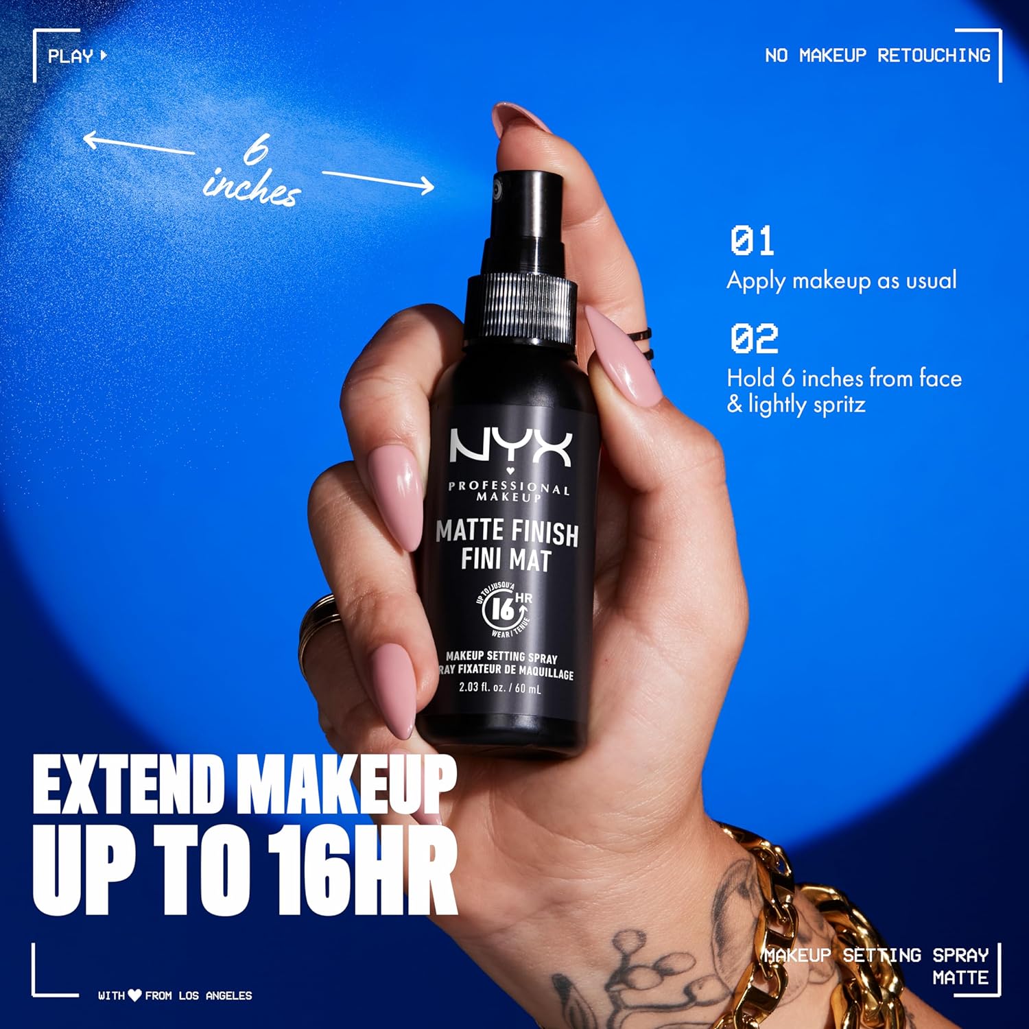 NYX PROFESSIONAL MAKEUP Makeup Setting Spray - Matte Finish, Long-Lasting Face Mist for up to 16HR Wear, Vegan Formula - Image 3