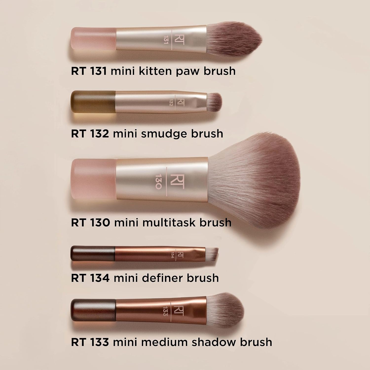 Real Techniques New Nudes On the Glow Mini Brush Kit, Compact Mirror | Easy touch-ups anywhere with a mini makeup brush set with compact mirror, travel makeup brushes and liquid cream powder - Image 2