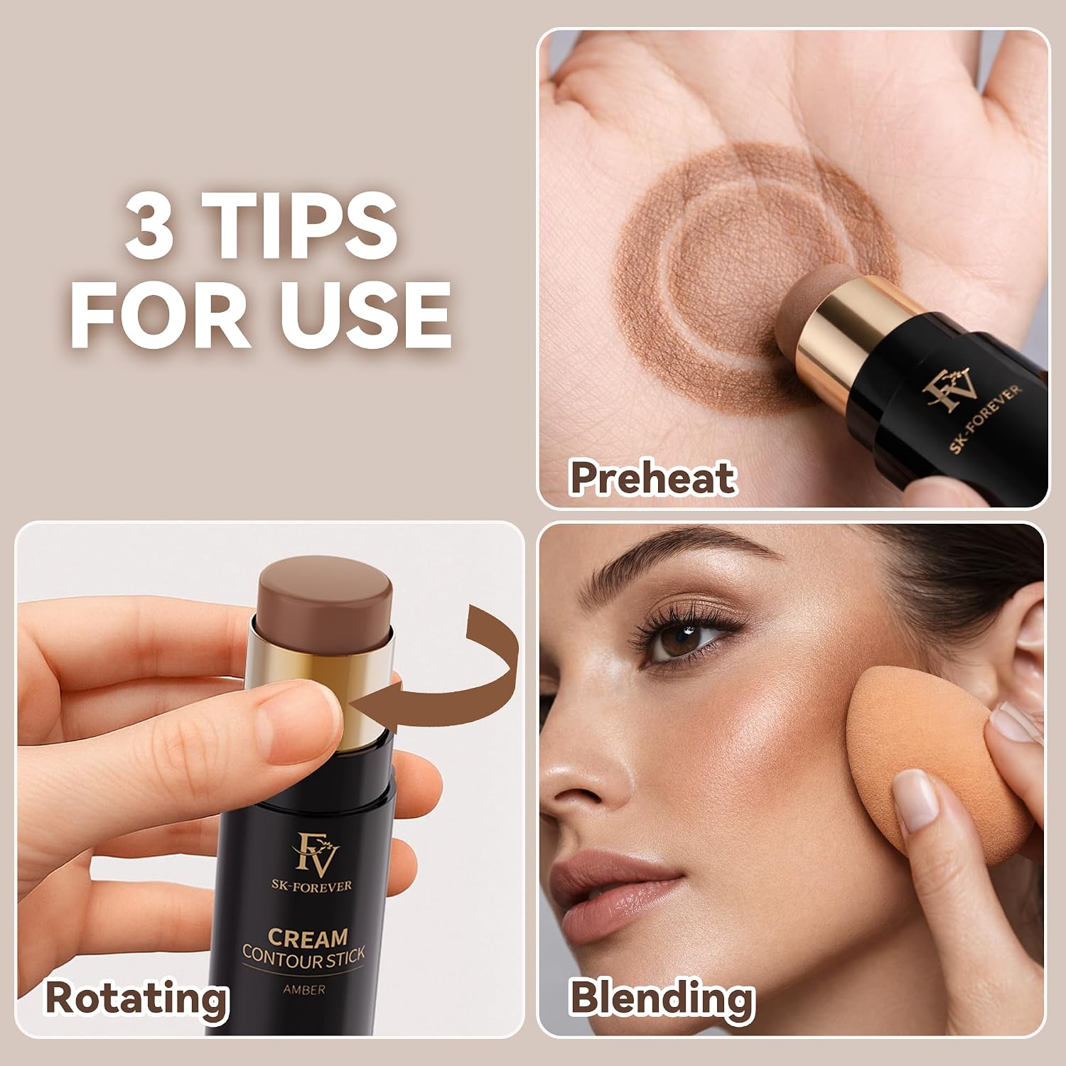 FV Cool Toned Contour Stick, Creamy & Blendable Formula, Highly Pigmented, Long-Lasting for a Natural, Waterproof Finish, Face Sculpting Makeup for Fair/Light Skin, Beginner Friendly, 01 Amber - Image 8