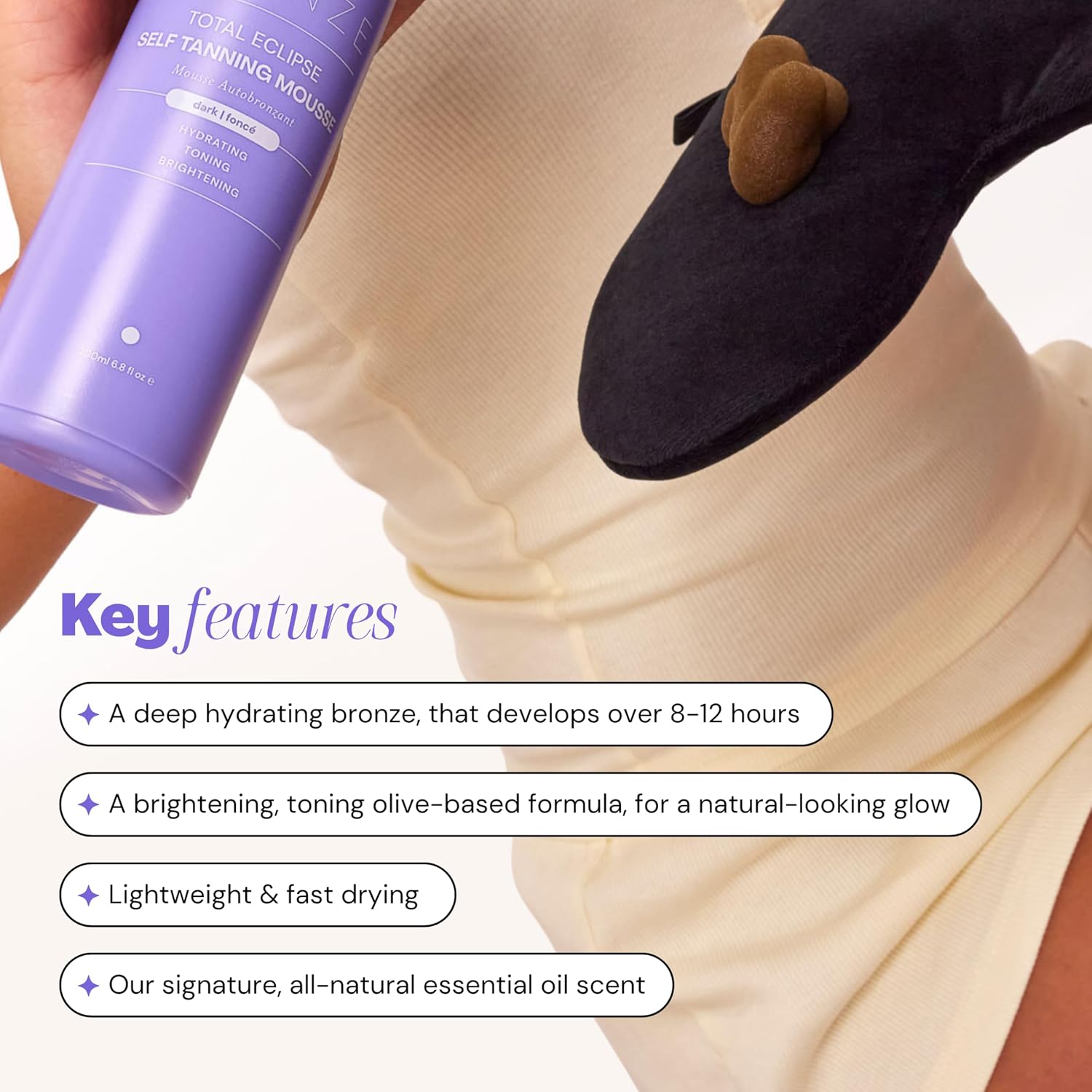 Total Eclipse Express Self Tanning Mousse (Dark) | Fast Developing Sunless Tanner Foam, Streak Free | Lightweight with Aloe Vera and Natural DHA | Vegan, Cruelty Free (200ml/6.7 fl. oz) - Image 4