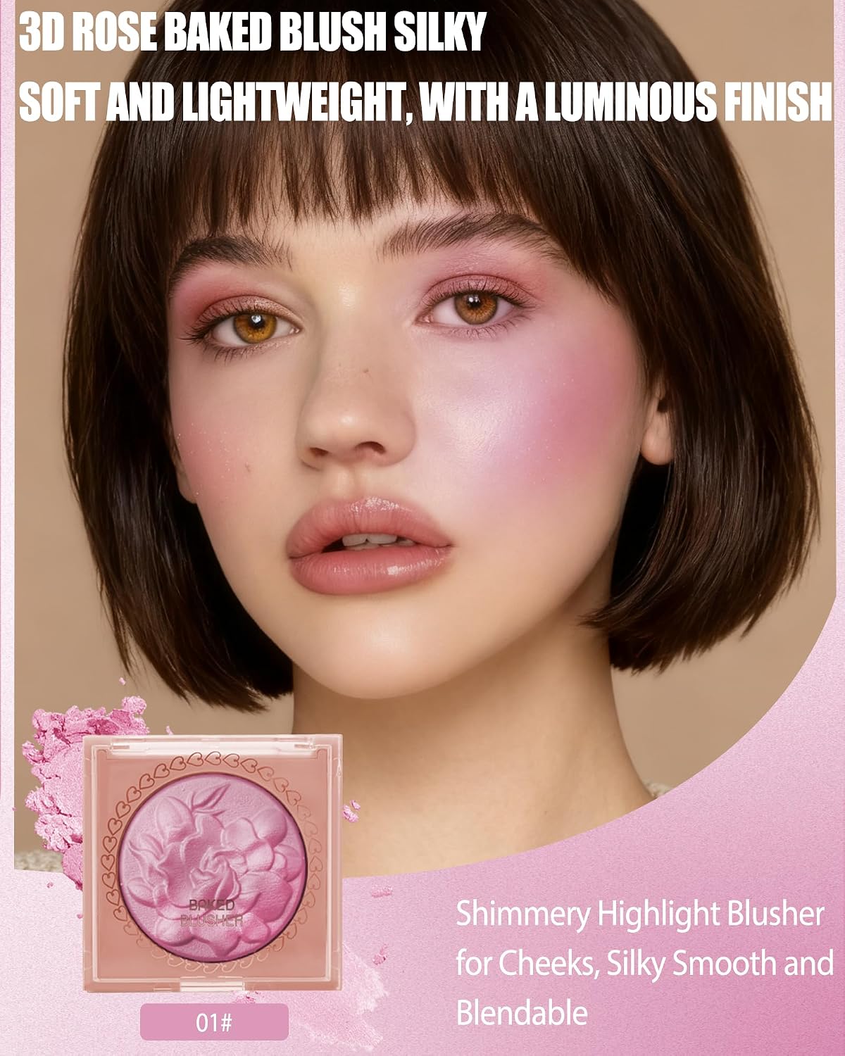 Baked Blush, Blush Powder Palette Blusher for Cheeks, Christmas Face Makeup | Pink Baked Blusher,Lightweight Shimmer Blush for Cheeks Contour,Thanksgiving Long Lasting Facial Makeup for Older Women - Image 2