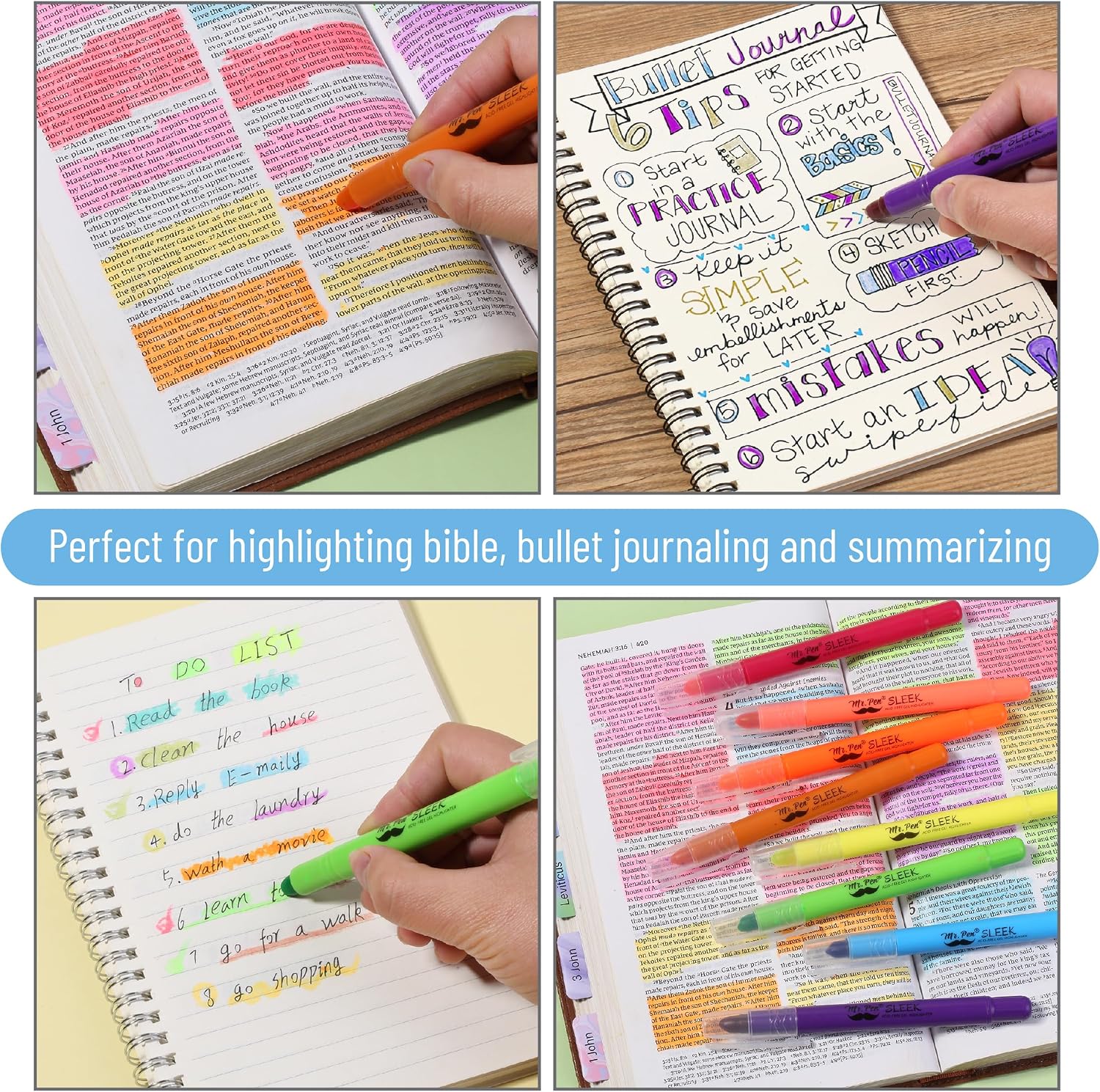 Mr. Pen- No Bleed Gel Highlighters, Vibrant Colors, 8 Pack | Bible Highlighters and Pens No Bleed, Bible Markers for Study, Journaling, School Supplies and Accessories - Image 5