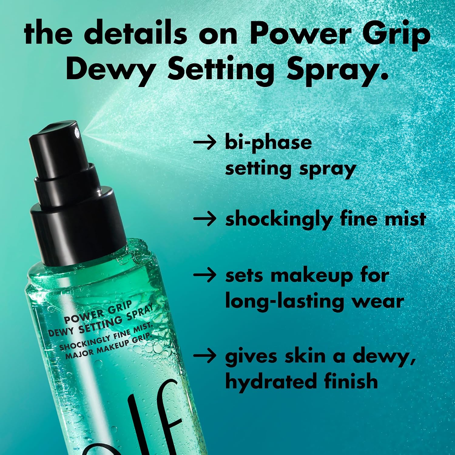 e.l.f. Power Grip Dewy Setting Spray, Ultra Fine Mist Made With Hyaluronic Acid, Grips Makeup For A Hydrated-Looking, Dewy Finish, Vegan & Cruelty-Free - Image 4