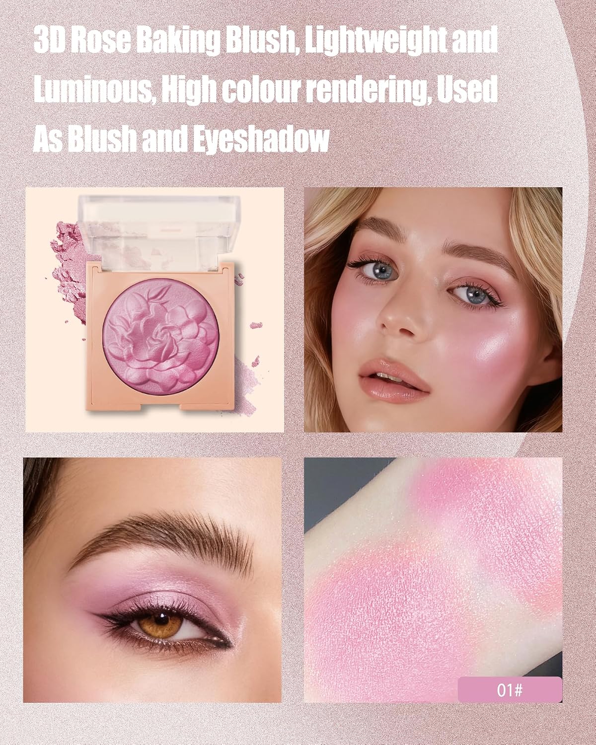 Baked Blush, Blush Powder Palette Blusher for Cheeks, Christmas Face Makeup | Pink Baked Blusher,Lightweight Shimmer Blush for Cheeks Contour,Thanksgiving Long Lasting Facial Makeup for Older Women - Image 3
