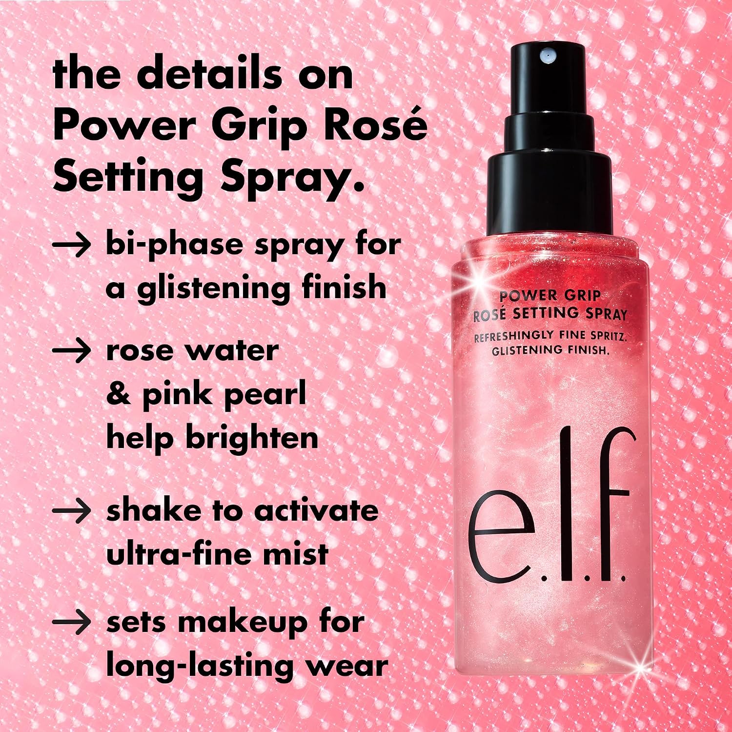 e.l.f. Power Grip Rosé Setting Spray | Grips Makeup for Lasting Wear & Glistening, Glowy Finish, Made with Niacinamide, Vegan & Cruelty-Free - Image 2