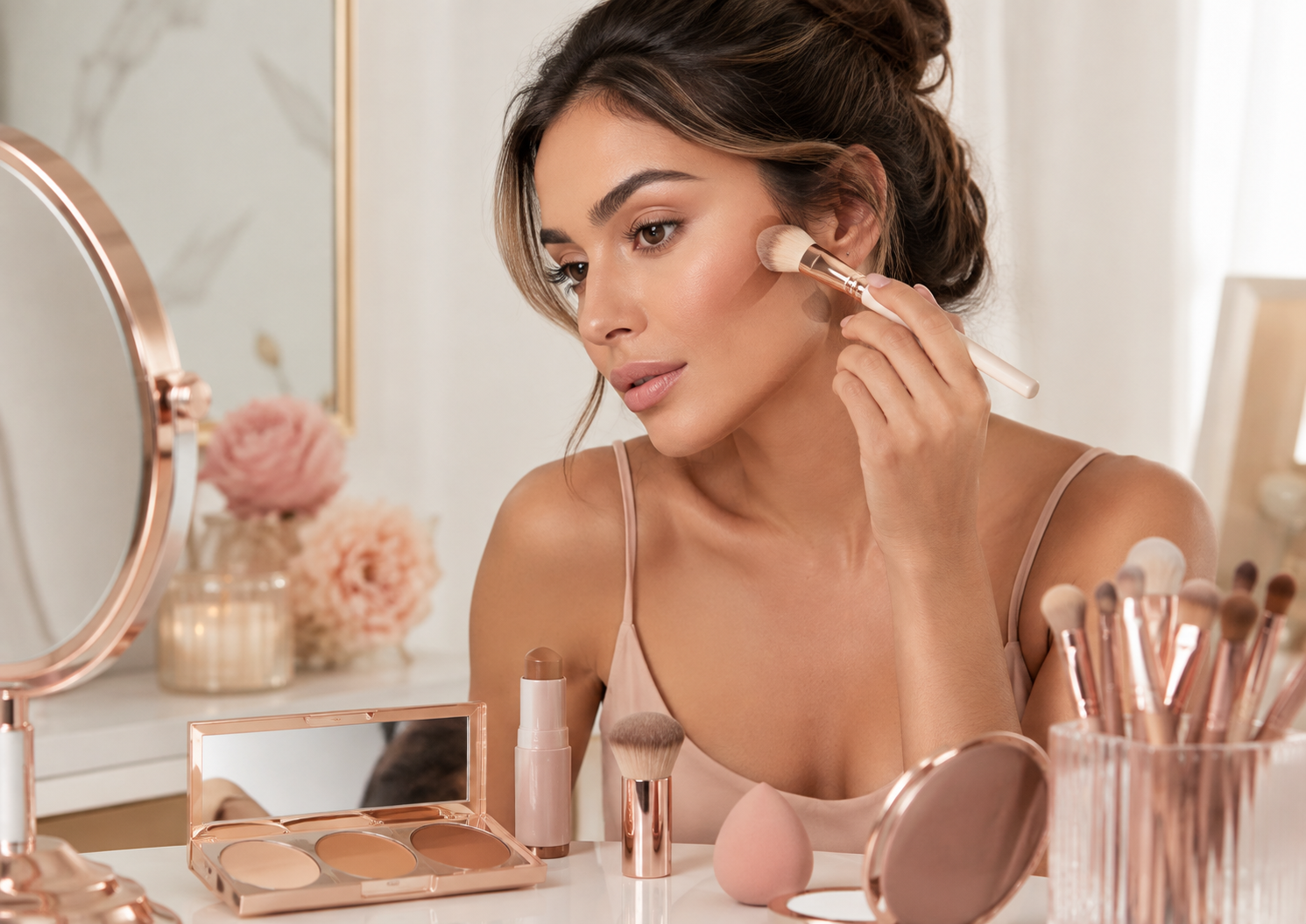 Beginner contour tutorial with professional makeup brushes and contour makeup