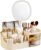 DASITON Makeup Organizer with Rechargeable Mirror,Makeup Brush Holder with 2 Drawers,Skincare and Cosmetics Organizer Countertop,Large Capacity Cosmetic Display Case for Vanity,Bedroom,Bathroom(Cream)