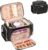 Bagmoly Large Makeup Bag, Portable Travel Makeup Bag Organizer for Women Girls with Makeup Brush Compartment & Two Side Pockets, Cosmetic Travel Bag Vertical Storage Toiletry Bag – Black
