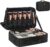 Relavel Makeup Bag Travel Train Case Cosmetic Organizer with Divider, Black | Large Storage Box with Adjustable Dividers and Brush Compartment for Cosmetics, Toiletries, Nail Polish, Jewelry, Electronic