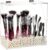 Okllen Makeup Brush Holder with Dustproof Lid, White Pearls, Acrylic Clear Makeup Brush Organizer with 3 Compartment, Large Cosmetic Brush Storage Box Case for Vanity, Bathroom, Bedroom