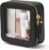 Small Clear Makeup Bag for Purse, Travel Cosmetic Case, Black, Mini | Waterproof PU Leather, Transparent Square Make Up Pouch with Zipper, Tiny Toiletry Organizer Bag for Women Car Essentials Bag