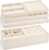 Cinnvoice Set of 10 Stackable Jewelry Organizer Trays for Drawer 14 Inch Velvet Jewelry Drawer Insert Display Storage with Removable Divider for Necklace Earring Ring Watch Bracelet (Beige)