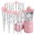 Bueart Design 15Pcs Labeled Makeup Brushes Set with Elegant Pink Holder | Ultra-soft make up brush set for Foundation,Powder,Blush,Blending,Contour,Eyeshadow(15Pcs Silver Pink,Diamond)