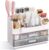 Makeup Organizer for Vanity with 2 Large Drawers and 6 Brush Holders, White | Large-Capacity Makeup Holder Keeps Skincare and Cosmetics Organized and Easy to Reach on Vanity or Bathroom Counters