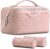 BOYATU Travel Makeup Bag Cosmetic Bags for Women: 3 Pcs Set Make up Bag | Large Capacity Waterproof Organizer Bags with Compartments – Lay flat Toiletry with Handle (L04 Light Pink)