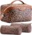 BOYATU Travel Makeup Bag Organizer: 3 Pcs Set Leopard Make up Bag for Women | Vegan Leather Cosmetic Bags with Compartments – Waterproof Toiletry Bag – 180° Open-Flat Make up Case for 3-15 Day Trips